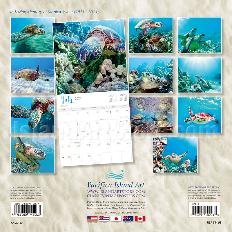 Hawaiian Sea Turtles 2024 Wall Calendar Photographs by Michael