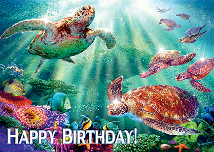 Hawaiian Happy Birthday Greeting Card - Turtle Voyage 