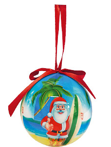 Tropical Beach Santa - Hawaiian Boxed Ball Christmas Ornaments