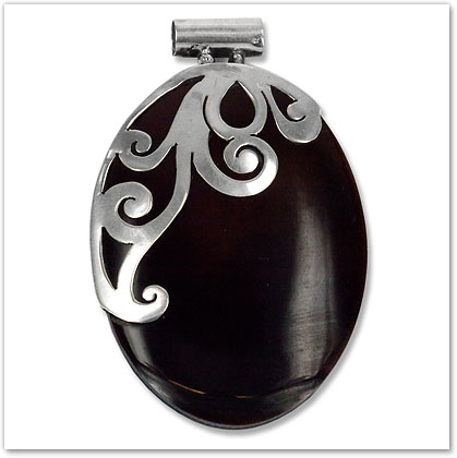 Black Resin & Sterling Silver Pendant - Island Jewelry