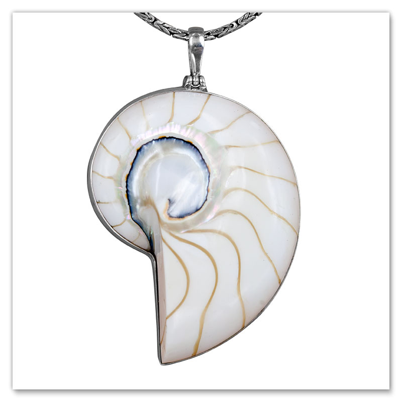 Hawaiian Island Jewelry - Spiral Shell Resin Pendant White - Sterling ...