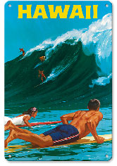 Big Wave Surfing at Waimea - Metal Sign Art