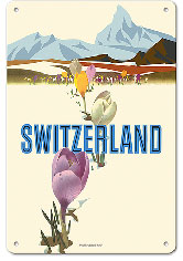 Switzerland - Crocus Flowers Swiss Alps - c. 1960 - Metal Sign Art