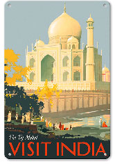 Visit India - Taj Mahal - Agra, India - Metal Sign Art