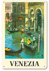 Venice (Venezia) Italy - Venetian Canals and Gondoliers - c. 1950's - Metal Sign Art